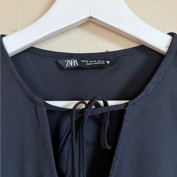 Zara Puff Sleeve Tiered Prairie Babydoll Black Long Sleeve Mini Dress XSmall - Picture 5 of 7